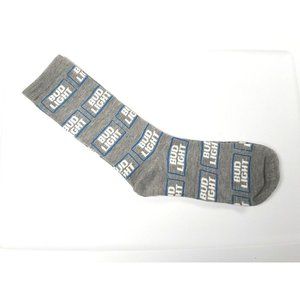 Bud Light Beer All Over Logo Crew Socks Gray Sock Sz 10-13 Shoe Sz 6-12